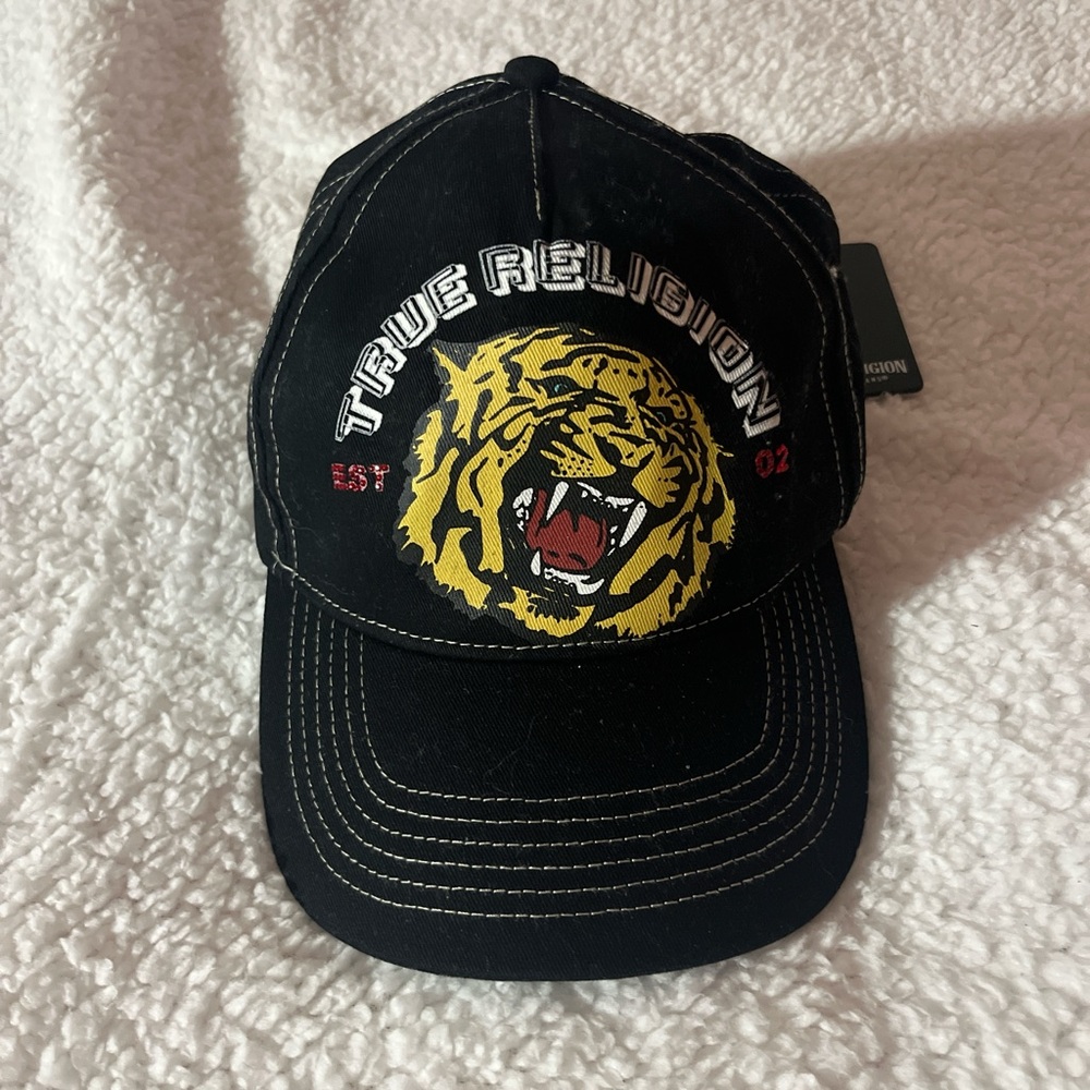 True Religion Black Cap with Fierce Tiger Embroidery